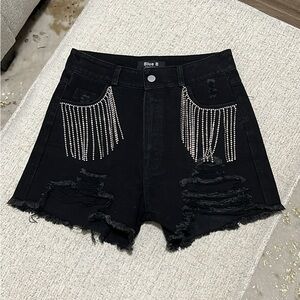Blue B Black Denim Shorts with Rhinestone Accents